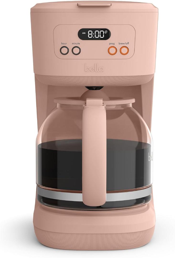bella 12 Cup Programmable Coffee Marker, Reusable Dishwasher Safe Accessories, Easy LCD diaply, Auto Shutoff, 900 watt, Blossom