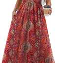 WIHOLL Summer Dresses Babydoll Maxi Dress Empire Waist Beach Vacation Sundresses 2026 with Pockets, M