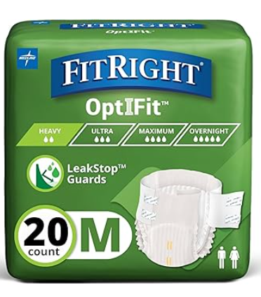 FitRight Extra+ Adult Diapers, Disposable Incontinence Briefs, LeakProof Diaper, Absorbent Briefs For Men and Women, Maximum Protection, Medium, 32 – 44 in, 20 briefs per bag