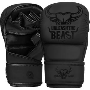 BEAST RAGE MMA Gloves for Men Women,Adjustable Wrist Support Open Palm Martial Arts Mitts Grappling Sparring for Muay Thai Cage Fighting Combat Taekwondo Kickboxing Boxing Training (Black)