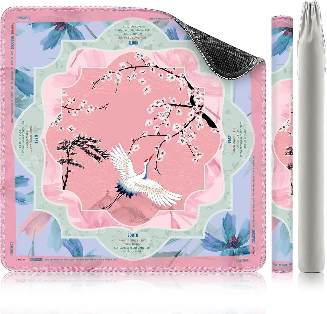 XINTONG American Mahjong Mat, 32×32 Inches,3mm Thickness | Mahjong Mat for Table with Rules, Anti-Slip,Waterproof, Noise Reduction, Wrinkle-Free Mah jongg Mat(Crane Dance Among Clouds), 32 inches x 32inches x 0.12 inches