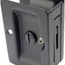 QCAA Premium Quality Solid Brass Rectangular Pocket Sliding Door Pull, Privacy Lock, 3-1/4''X2-1/4'', Matte Black, 1 Pack, Made in Taiwan