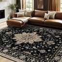 RELEANY Washable Area Rug, 7'x10', Black/Neutral