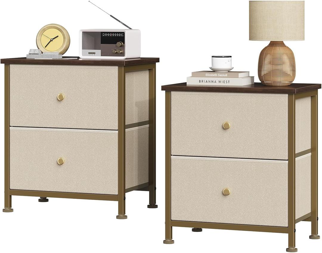 Sweetcrispy Nightstands Set of 2 with 2 Storage Drawer, Small Bedside Table, 11.8"D x 18"W x 20"H , 2 Pack