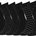 Easton Marlowe Mens Dress Socks 6 Pair Combed Cotton Classic Patterns No Seam Comfort (10-13, 6 Pairs, Black - Light Gray/Silver Hues)