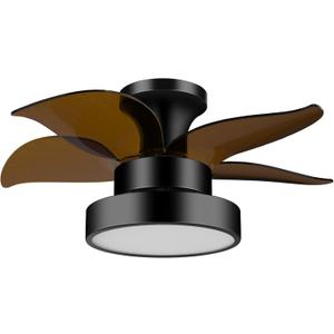 Ceiling Fans with Lights, 24 inch Remote Control Ceiling Fan, Flush Mount Low Profile Ceiling Fan Light, Large Airflow 5 Blades 6 Wind Speed Quiet Reversible 3 Color Temperatures Black
