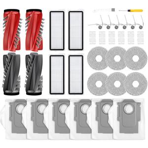 34 PCS Qrevo S5V Replacement Accessories Compatible with Roborock Qrevo Curv/S5X/Edge/Edge S5A/Qrevo S5V Robot Vacuum, 2 Mainbrush, 6 Scent Tablets,4 HEPA Filters, 6 Dust Bags,6 Mop Pads, 6 Side Brush