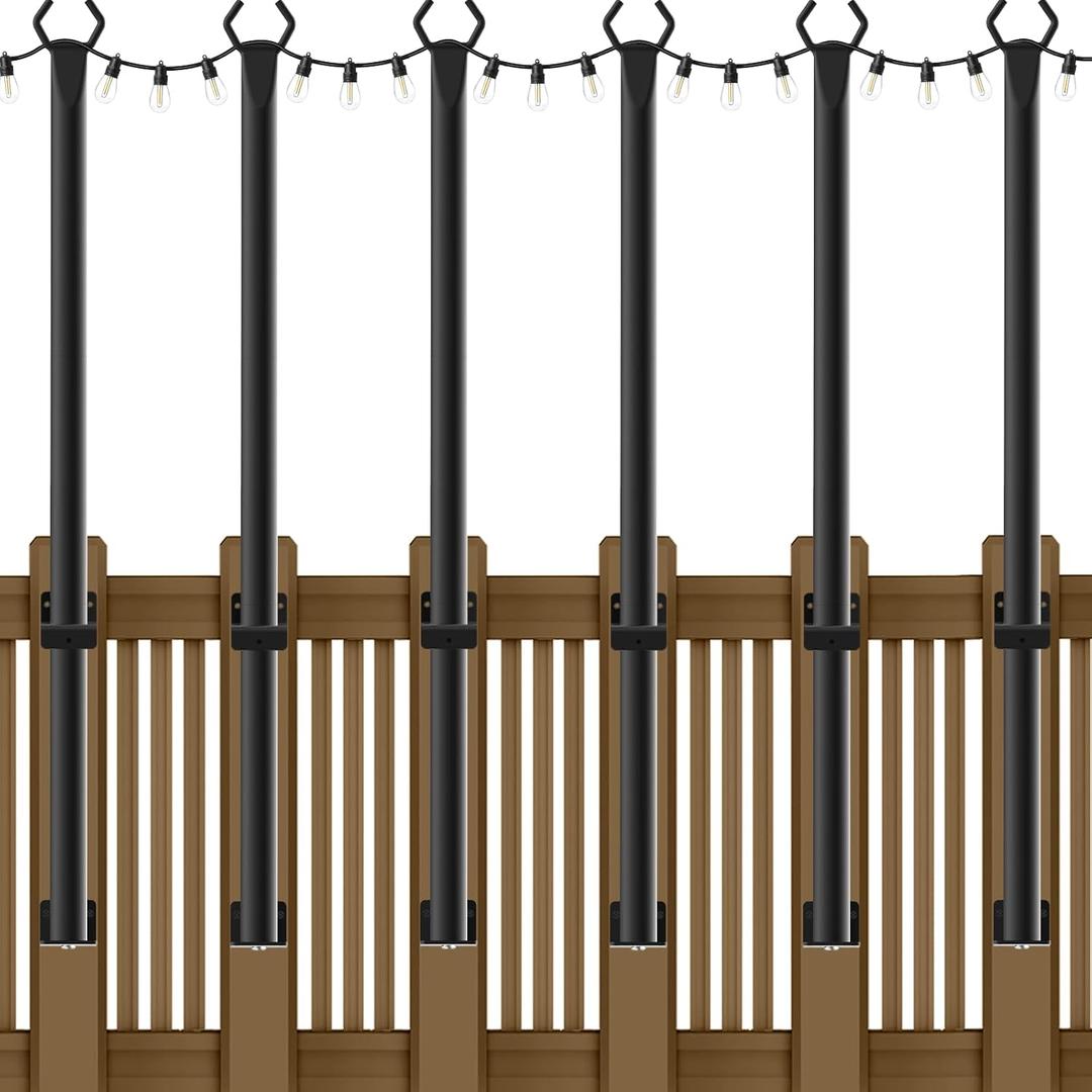 NUERPO 6 Pack String Light Poles,5Ft Metal Poles for Outdoor String Lights,Outdoor Light Poles with Post,Poles/Stand for Outside,Patio,Deck,Backyard,Garden Wedding,Party