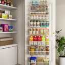Mefirt White 9-Tier Over The Door Pantry Organizer, Pantry Organization and Storage, Deep Baskets Hanging Heavy-Duty Metal, Wall Spice Rack Seasoning Shelves for Home & Kitchen, Laundry Room Bathroom (6.69"D x 16.54"W x 74.8"H)