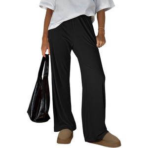 Trendy Queen Womens Business Casual Pants Barrel Sweatpants Wide Leg Comfy Lounge Pants Baggy Flowy Ribbed Fall Outfits (Large, Black)