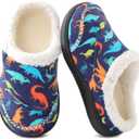 LeIsfIt Toddler Slippers Boys Girls Moccasin Slippers Kids Warm Slip-On House Shoes with Non-Slip Sole for Indoor & Outdoor (Dinosaur)