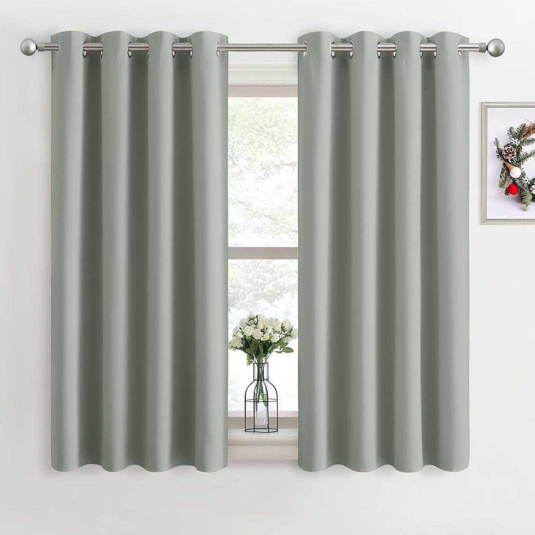  Sage Green Blackout Thermal Insulated Curtains for Bedroom, 50×36" Short Eyelet Curtains & Drapes, Soft Black Out 2 Panels for Window Living Room/Kitchen