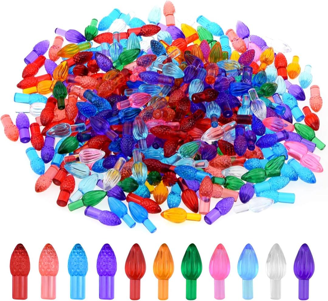 Tongcloud 300pcs Replacement Lights Bulbs for Ceramic Christmas Tree Plastic Christmas Tree Light Bulb for Ceramic Tree Accessories (Colorful)