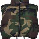 Womens Winter Quilted Vest Camouflage Sleeveless Heated Jacket Outerwear Trendy Drawstring Zip Stand Collar Warm Coat (Medium, Camo Green)