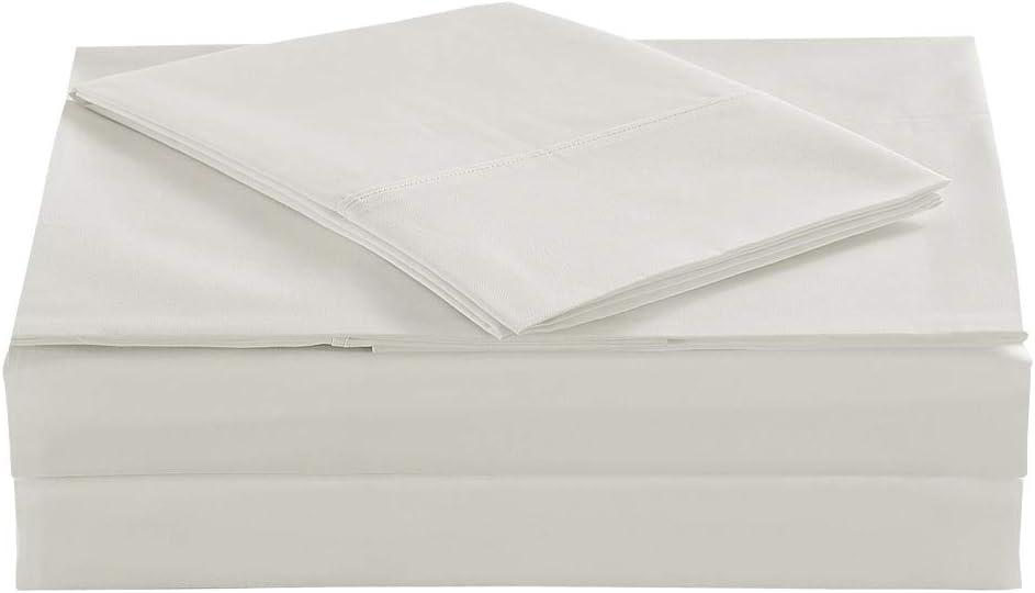 Queen Size Percale Bed Sheets, 200 Thread Count Cotton Polyester Blend Sheet Set,Wrinkle Free,Breathable,Crisp Refreshing Feeling, 60 Cotton 40 Polyester Cotton Rich Sheets 4 PC(Ivory,Queen)