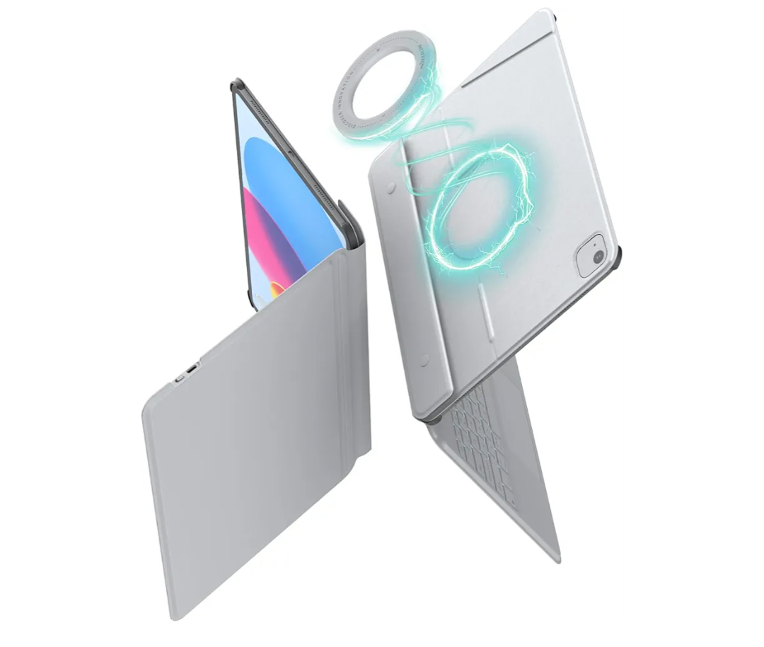 Nillkin for iPad 11th A16 2025 | 10th Gen Adhesive Magnetic Keyboard Book Cover | Magic Ease | Kickstand | Smart Touch pad | with Magnetic Wall Mount | Detachable Keyboard Case for iPad 10.9’’ (Grey)