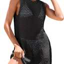 ANRABESS Womens Swimsuit Cover Up Sleeveless Knit 2026 Summer Outfits Swimwear Bathing Suit Coverup Crochet Beach Dress (Black, S)