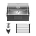 Stainless Steel Kitchen Sink, 24 x 19 x 9 Inch Undermount Kitchen Sink, Kitchen Sinks, Single Bowl Kitchen Sink, 16 Gauge Brushed Nickel Kitchen Sink, Bar Sink & Rv Sink, 9 Inch Depth