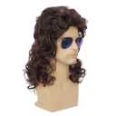 Mens Mullet Wig Brown Long Curly 80s Wigs Halloween Costumes Party Hair Wig for Male(Dark Brown)
