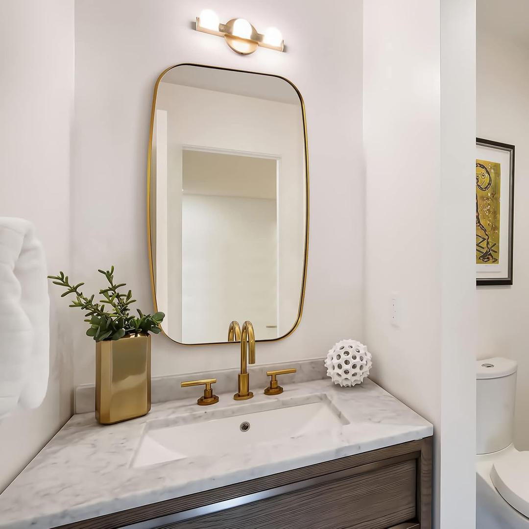 ANDY STAR Gold Bathroom Mirror, 20x30 Brushed Gold Vanity Mirror for Bathroom, Brushed Brass Oblong Stainless Steel Metal Frame Mirror for Over Sink
