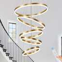Modern LED Chandelier for Foyer Dimmable Gold High Ceiling Chandeliers Foyer with Remote Control for Entryway Dining Room Living Room Staircase, 3000K-6500K(5-Rings D23.6in)