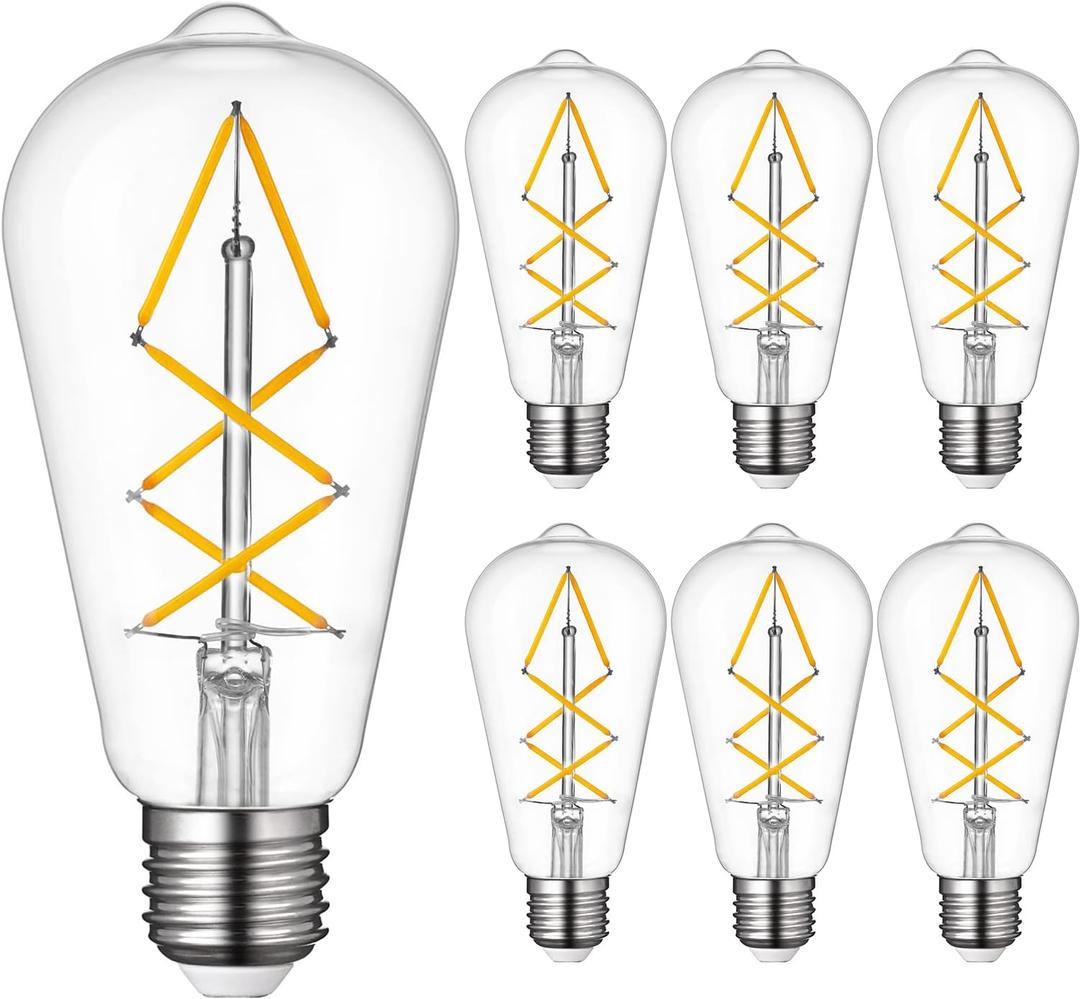 OMED Dimmable E26 LED Edison Bulb 60 watt, Clear Glass 2700k Soft White Vintage Light Bulbs, Cross LED Filament Retro Edison Bulbs for Ceiling Fan, Porch,Bathroom, Farmhouse Light Bulbs 6 Pack (Pack of 6)