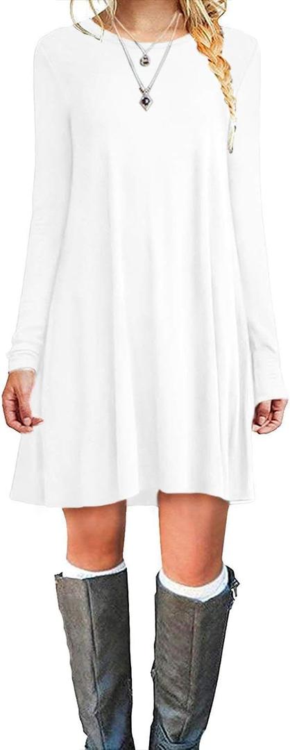 Long Sleeve Trapeze Tshirt Spring Simple Costume Casual Snake Dresses White 2XL