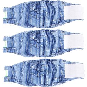 Wegreeco Jeans Washable Male Dog Diapers (Pack of 3) - Washable Male Dog Belly Wrap (Medium - 15"- 17" Waist)
