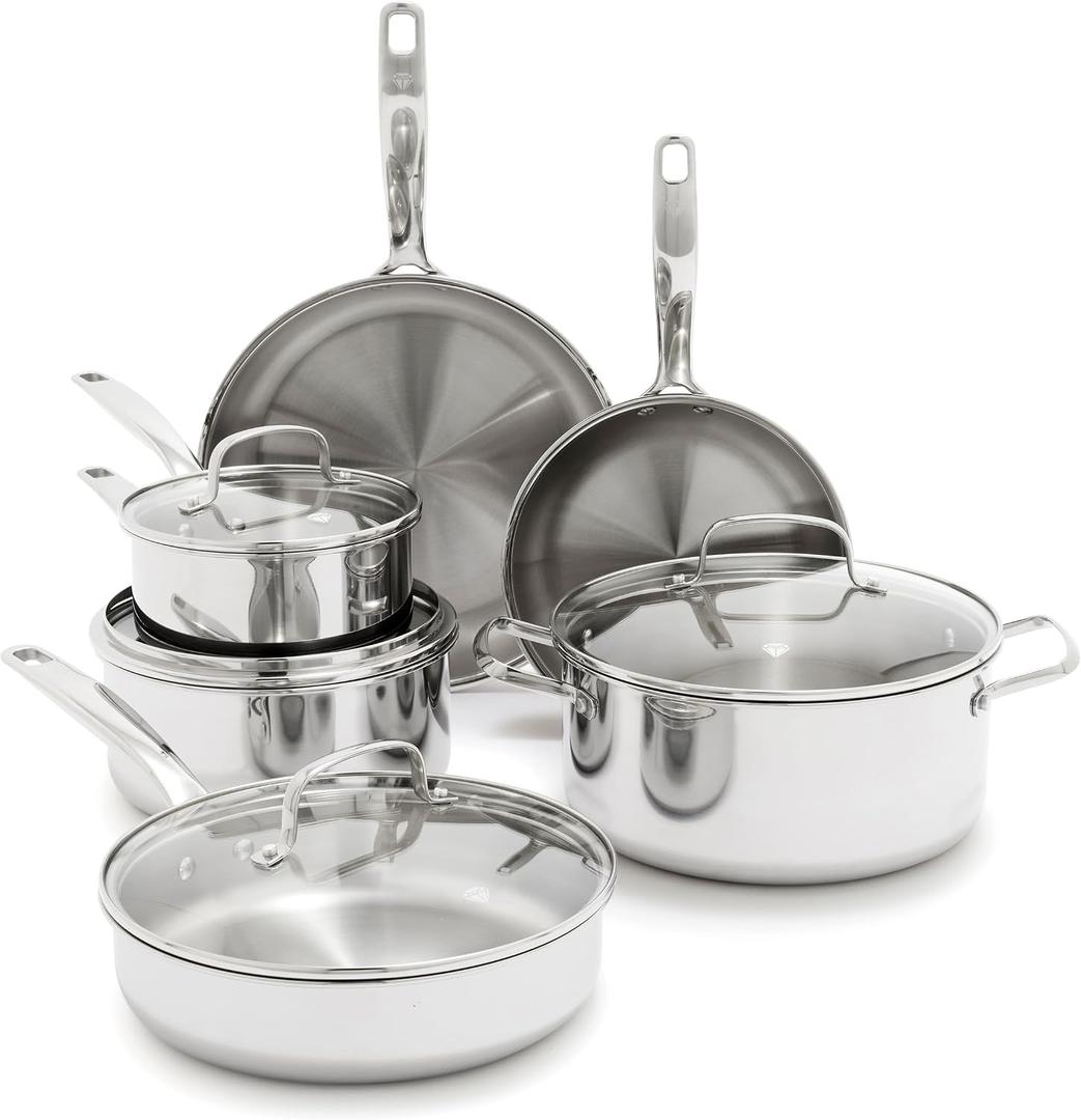 Blue Diamond Pro Steel 10 Piece Tri-Ply Stainless Steel Cookware Set