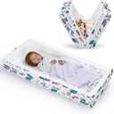 Umoving Portable Foldable Toddler Travel Bed Air Layer Fabric Soft Foam Floor Crib with Safety Rails, No Assembly, Washable Cover, Compact Kids Sleep Solution for Home, Trips & Daycare, Cream  49" x 20" x 4.5"