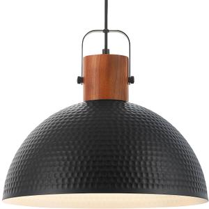 ELYONA 16 Inch Ash Wood Hammered Pendant Light Fixtures, Large Metal Dome Ceiling Hanging Lamp, Industrial Chandelier for Kitchen Island, Bar, Farmhouse, Dining Table, Hallway, Modern Black