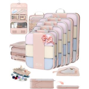 10 Set Compression Packing Cubes for Travel Gifts Women Mom,OlarHike Luggage Clothes Organizer for Travelers,Airplane/Cruise/Car/Train Travel Essentials,Compressible Expandable Saver Space Bags(Beige)