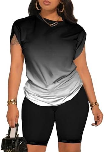 PINSV Women 2 Piece Outfits Summer Sweatsuits Biker Short Workout Jogger Sets 2 XL, Color: Black Gradient