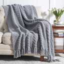 Bedsure Throw Blankets for Couch - Textured Chunky Knit Woven Chenille Blanket - Super Soft, Warm Decorative Boho Throw with Tassels for Bed, Sofa and Living Room Decor, Grey, 60x80 Inches