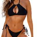 RELLECIGA Women's Cutout Bikini Sets Halter Low Rise Strappy Bathing Suits for Women (Black), S