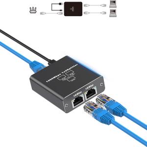 Gigabit Ethernet Splitter 1 to 2, Aluminium LAN Splitter 1000Mbps RJ45 Ethernet Switch Network Splitter with USB C Power Cable for Cat5/5e/6/7/8 (Gigabit Ethernet Splitter 1 to 2)