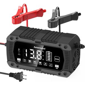 12V 24V Smart Battery Charger, 12A Efficient Fully Auto Battery Maintainer with Pulse Repair & LCD for Lithium-ion LiFePO4, Lead-Acid, Automobile Car Battery Trickle Charger for Motorcycle ATV RV Boat