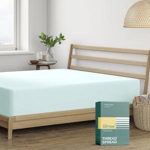 THREAD SPREAD 100% Organic Cotton Percale Weave Fitted Sheet King Size, Sea Foam, 1 Deep Pocket King Fitted Sheet, Fits Mattress Upto 16" Crisp and Cool Bed Linen, Luxury GOTS Certified Sheets