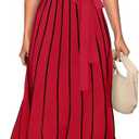 ZESICA Women's Summer Sleeveless Maxi Dress 2025 Crewneck Ribbed Knit Tie Waist Casual A Line Sweater Dresses (Medium, Red)