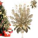 Artificial Glitter Berry Stem Ornaments, 18 Pack 17.5 Inch Gold Fake Christmas Picks Decorations with Poinsettia Christmas Flowers, Bead Sticks for Christmas Tree Wedding Small Vase Wreath Decor