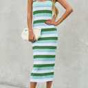 Saodimallsu Womens Striped Bodycon Midi Dress Sleeveless Square Neck Color Block Knit Summer Tank Dresses