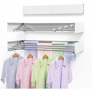 Wall Mounted Drying Rack 31.5 Inch, Laundry Clothes Drying Rack Foldable , Space Saving Collapsible Drying Rack Clothing Wall Mount with Wall Template, 5 Stainless Steel Rods, 60 lb Capacity (White)