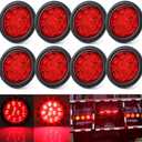 Konrali 8Pcs 4” Inch Round LED Trailer Tail Lights Red, 4 Round Led Stop Turn Tail Lights Brake Trailer Lights 12LED for RV Trucks, Rubber Grommets and 3 Prong Wire Pigtails Included