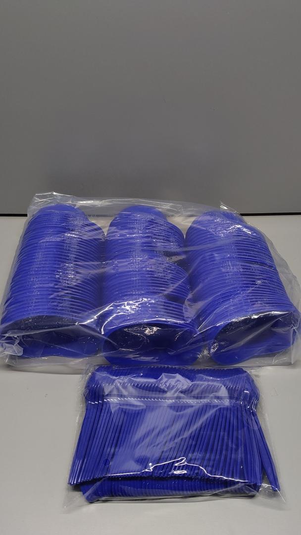 Blue Plastic Dishes and Spoons 