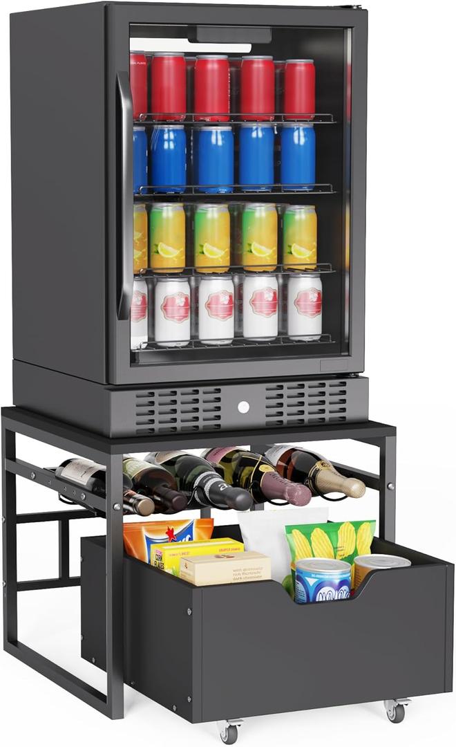 Colima Mini Fridge Stand with Storage, Mini Fridge Cabinet with Wheels, Beverage Refrigerator stand for Bedroom, Rolling Compact Fridge Cart, Heavy Duty Mini Fridge Table for Dorm Office Home