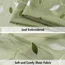 MIULEE Sage Green Sheer Kitchen Curtains 30x36 Inches Length 2 Panels Embroidered Leaf Patterned Rod Pocket Floral Semi Sheer Faux Linen Short Window Curtains Drapes Set for Bathroom Cafe