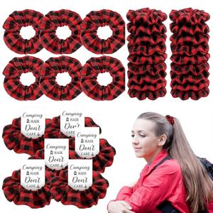 Suncalla 12 Pcs Camping Hair Scrunchies Buffalo Plaid Scrunchie Hair Ties with Thank You Cards Camping Bachelorette Party Favors for Women Birthday Bachelorette Glamping Outdoor Supplies