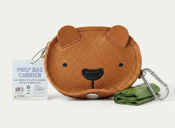 Bear-Shaped Dog Waste Bag Dispenser, Brown Leather, Portable Pet Poop Bag Holder,poop bag holders for leashes, 2 Pack