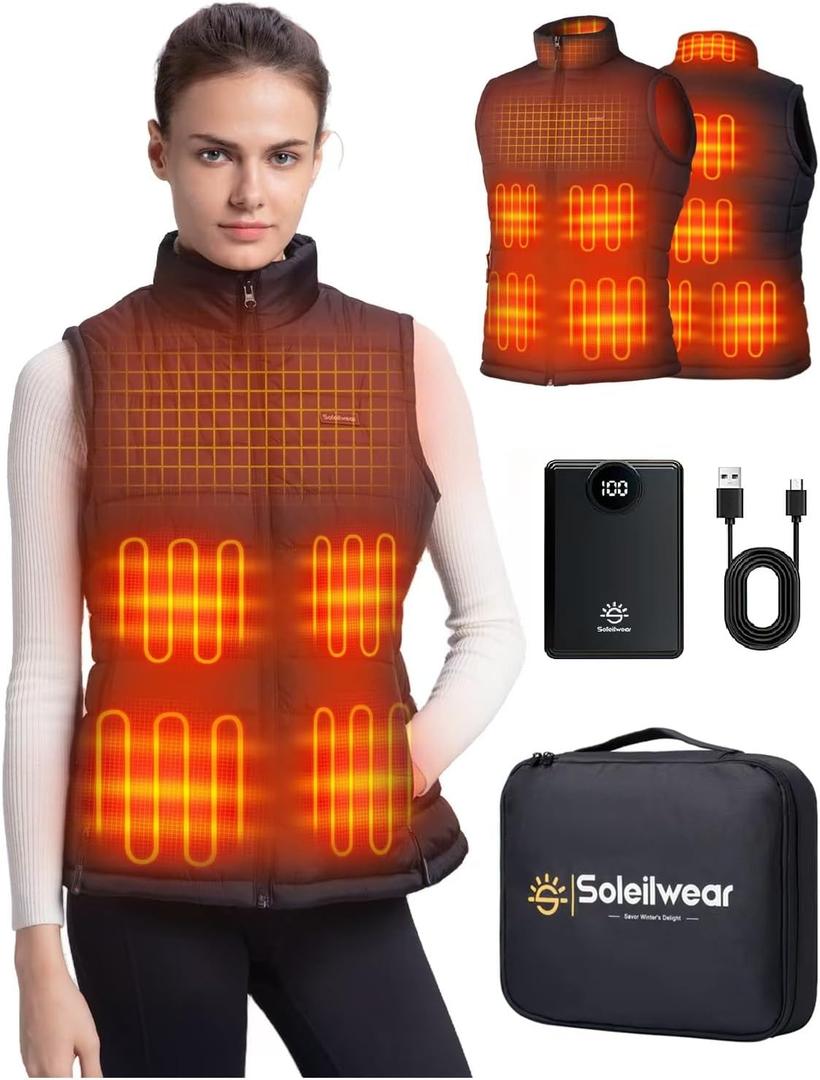 Womens Heated Vest with 12000mAh Battery, 9 Heated Zones Lightweight Rechargeable Vest for Outdoor Outerwear (Small, Black)