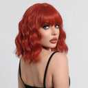 LOSMOEER Red Wig with Bangs Short Wavy Wigs for Women Shoulder Length Curly Bob Wigs Heat Resistant Synthetic Wigs for Halloween Cosplay Daily Party Use (14 Inch)